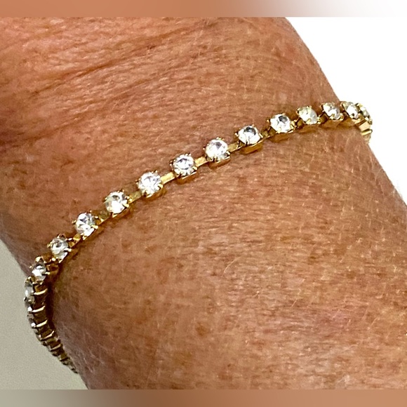Avon Jewelry - Avon Signed Gold Rhinestone Tennis Bracelet Vintage Country Club Cocktail Party